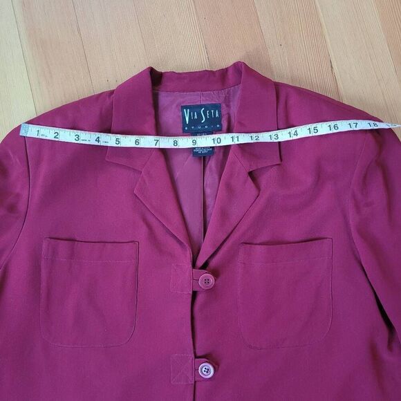 VTG 100% silk red blazer jacket size 12 office business old money quiet luxury - Picture 10 of 11
